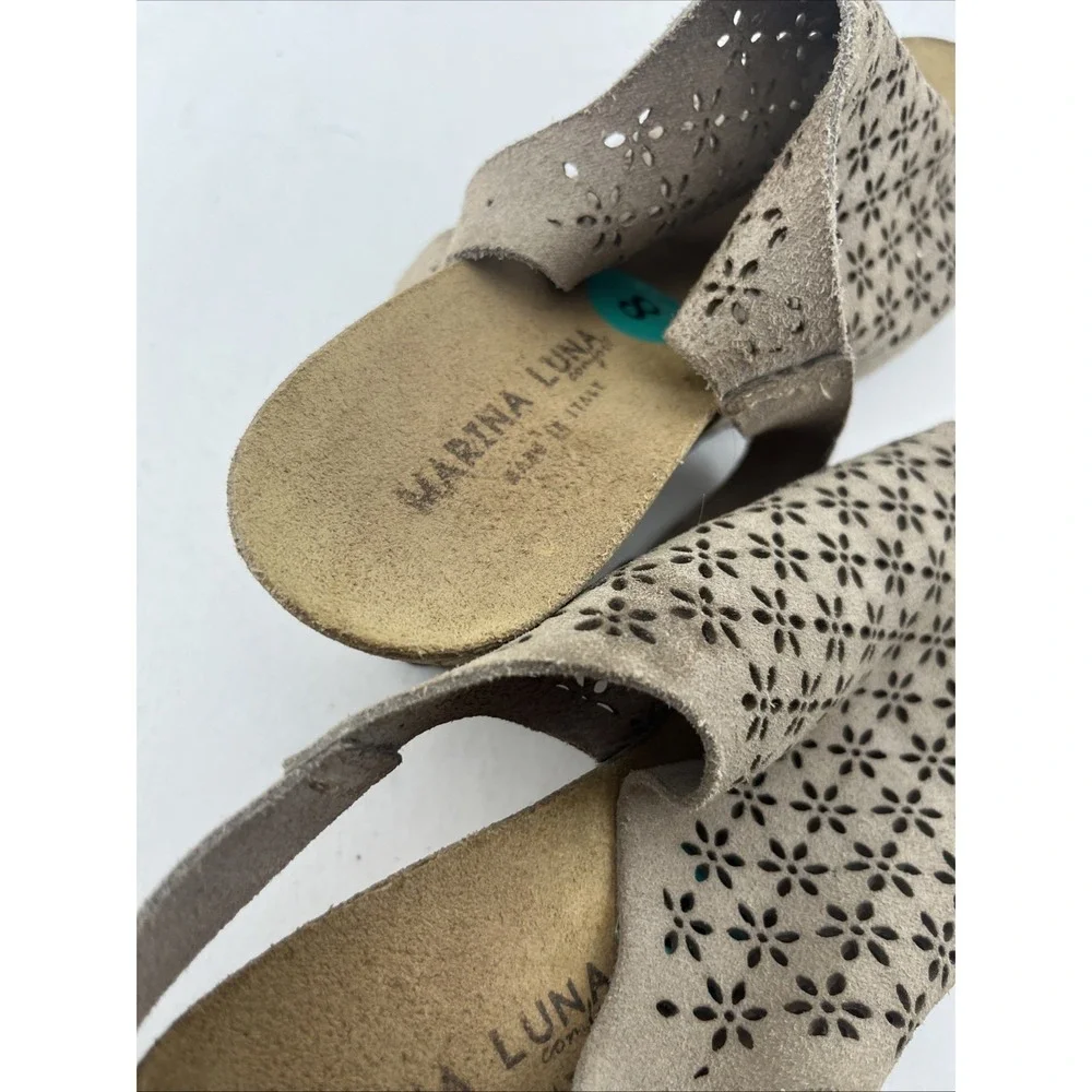 Marina Luna Italy Suede Sandals Beige Cutout Ankle Strap Women's 6